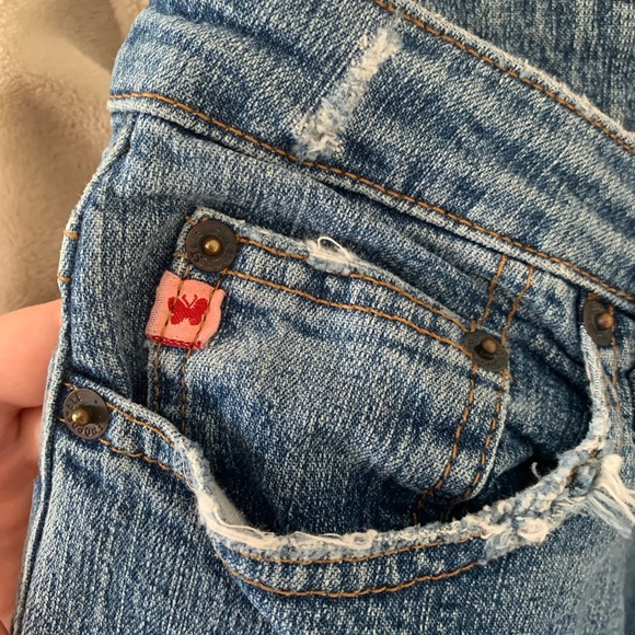 Vintage 90s Aeropostale light wash bellbottom jeans with pink detailing - Picture 5 of 6